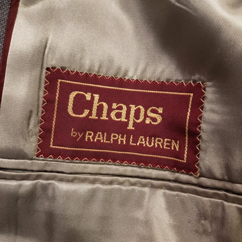 Chaps Ralph Lauren Blazer Men 38R Gray Two Gold Crest Button Wool Sport Coat USA